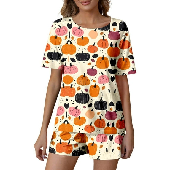 Halloween Pjs Women 2 Piece Women Milk Fiber Pajamas Set Halloween Button Down Pajamas Women Short Sets Lounge Wear For Women Cute Pj Sets Woman