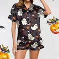 thumbnail image 1 of Halloween Pjs Women Two Piece Satin Pajamas For Women Halloween Button Up Pajamas For Women Short Sets Loungewear Sets Woman Matching Set, 1 of 6