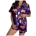 thumbnail image 1 of Halloween Pjs Women Two Piece Silk Satin Soft Sleepwear Outfits Halloween Printed Womens Shorts Pajama Set Button Up Lounge Sets Fashion Clothing Set, 1 of 7