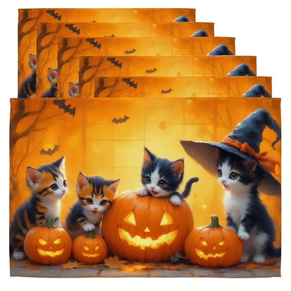 Halloween Place Mats A group of kittens sitting on top of a pumpkin. Placemats 6 12x18" Table DÃ©cor