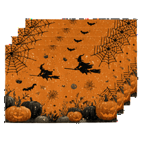 Halloween Place Mats Set of 4/6 Line Placemat for Dining Table,Party Table Decorations Pumpkins Ghost 12x18 inch