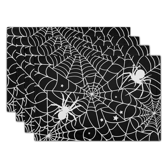 Halloween Placemats 12×18 Inches Set of 4 Spiders Black White Spiderweb Seasonal Holiday Indoor Kitchen Dining Table Place Mats for Home Party Decoration