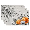 thumbnail image 1 of Halloween Placemats, Colorful Spooky Pumpkins Spider Web Bats Linen Place Table Mats Washable Stain Resistant for Kitchen Dining Party Holiday Tabletop Decor, Set of 4, 12x18 inches, 1 of 5
