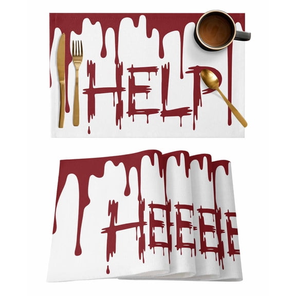 Halloween Placemats Set of 1 Help Blood Modern Horror Heat Insulation Washable Place Mats, Rustic Non-Slip Table Mats for Dining Table Party Kitchen Decor,13x19 Inch
