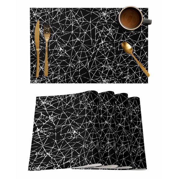 Halloween Placemats Set of 2 Modern Simple Web Line Abstract Heat Insulation Washable Place Mats, Rustic Non-Slip Table Mats for Dining Table Party Kitchen Decor,13x19 Inch
