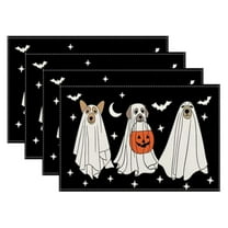 Halloween Placemats Set of 4,Black Cute Ghost Pumpkin Bats Table Mats 12x18 inch, Fall Autumn Holiday Heat-Resisting Non Slip Linen Burlap Place Mats for Kitchen Dining Table Decor