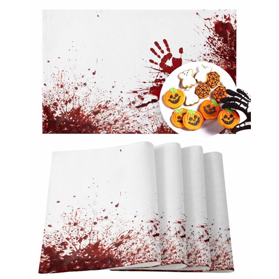 Halloween Placemats Set of 4 Blood Hand Horror Spooky Place Mats Fall Placemat Scary Zombie Themed Table Mats for Dining Kitchen Table Holiday Dinner Party Home Decorations 13x19 Inch