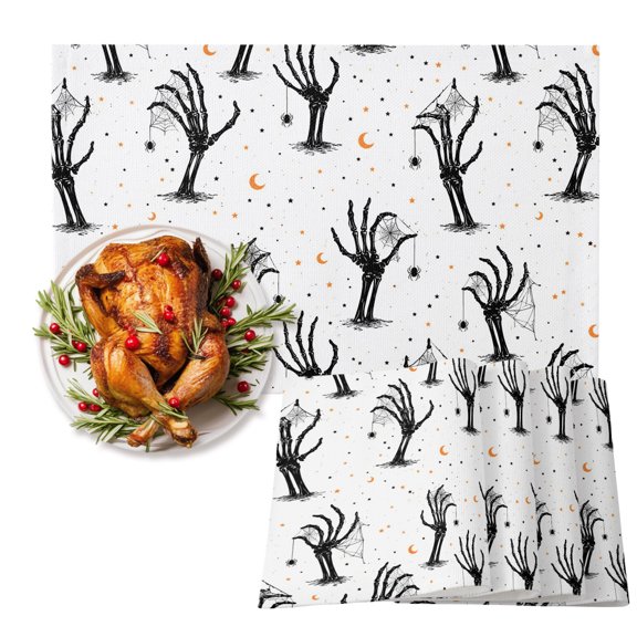 Halloween Placemats Set of 4 Creepy Minimalist Skeletons Zombie Hands Cobweb Moon Heat Insulation Non-Slip Place Mats Washable Table Mats for Dining room Party Kitchen Decor, 13 x 19 Inches