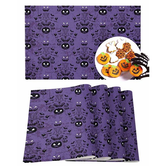 Halloween Placemats Set of 4 Ghost Pumpkin Bats Place Mats Fall Placemat Haunted Mansion Purple Table Mats for Dining Kitchen Table Holiday Dinner Party Home Decorations 13x19 Inch