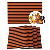 Halloween Placemats Set of 4 Orange Black Stripe Place Mats Fall Placemat Geometric Pattern Table Mats for Dining Kitchen Table Holiday Dinner Party Home Decorations 13x19 Inch