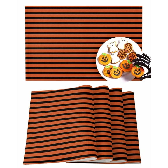 Halloween Placemats Set of 4 Orange Black Stripe Place Mats Fall Placemat Geometric Pattern Table Mats for Dining Kitchen Table Holiday Dinner Party Home Decorations 13x19 Inch