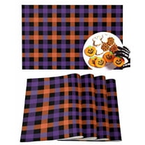 Halloween Placemats Set of 4 Purple Orange Check Plaid Place Mats Fall Placemat Geometric Table Mats for Dining Kitchen Table Holiday Dinner Party Home Decorations 13x19 Inch