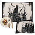 thumbnail image 1 of Halloween Placemats Set of 4, Rustic Horror Skeleton Cats Buttterfly Skull Black Washable Wipeable Table Mats for Dining Tables, Indoor Outdoor Kitchen Place Mats for Holiday Party Table Decor, 1 of 9