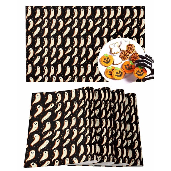 Halloween Placemats Set of 4 Spooky Ghost Place Mats Fall Placemat Black Cute Ghosts Table Mats for Dining Kitchen Table Holiday Dinner Party Home Decorations 13x19 Inch