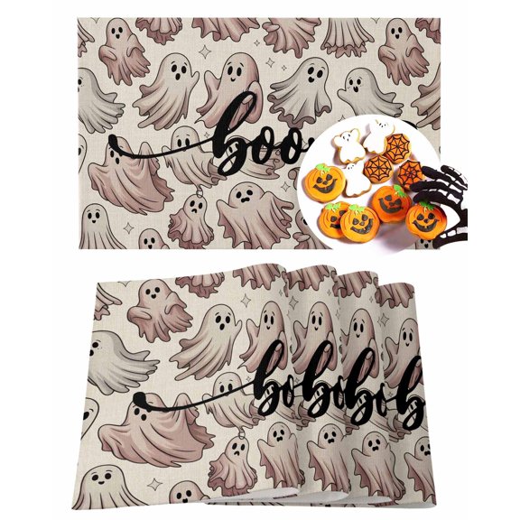 Halloween Placemats Set of 4 Spooky Ghost Place Mats Fall Placemat Cute Star Boo Table Mats for Dining Kitchen Table Holiday Dinner Party Home Decorations 13x19 Inch