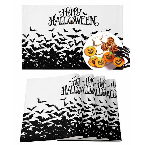 Halloween Placemats Set of 6 Happy Halloween Grimace Pumpkin Place Mats Fall Placemat Horror Black Bats Table Mats for Dining Kitchen Table Holiday Dinner Party Home Decorations 13x19 Inch