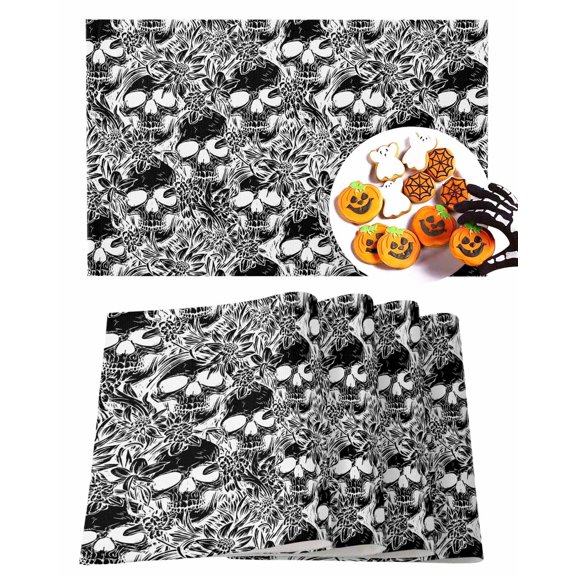 Halloween Placemats Set of 6 Horror Skull Place Mats Fall Placemat Skeletons Floral Black Table Mats for Dining Kitchen Table Holiday Dinner Party Home Decorations 13x19 Inch