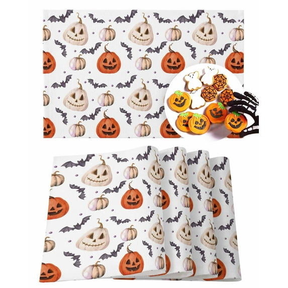 Halloween Placemats Set of 6 Spooky Grimace Pumpkin Place Mats Fall Placemat Horror Bat Table Mats for Dining Kitchen Table Holiday Dinner Party Home Decorations 13x19 Inch
