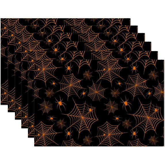 Halloween Placemats Set of 6,Spider Web Spider Place Mats Heat Resistant Washable Non-Slip Table Mats for Party Kitchen Dining Decor 12x18 Inch