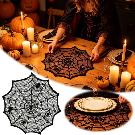 Halloween Placemats Spider Web Design Set, 11.8 Inch Hollow Out Non Table Placemats for Dining Table and Home Party, Gothic Halloween Table Decor for Indoor Use, Seasonal Decor