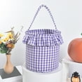 thumbnail image 1 of Halloween Plaid Basket with Handle 8.9x8.9x9.3in Tassel Barrel Candy Tote Portable Foldable Cloth Drum for Trick or Treat Party Decor Storage Kids Adults, 1 of 5