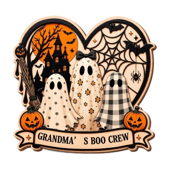 Halloween Plaid Ghost Wooden Signs with Stand Spooky Crew Tabletop Decor for Fall Holiday Party Farmhouse Style Home Ornament Gift