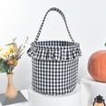 thumbnail image 1 of Halloween Plaid Hand Basket with Tassels - 9 Inch Barrel Shaped Candy Bucket for Trick or Treat Party Decor, 1 of 6