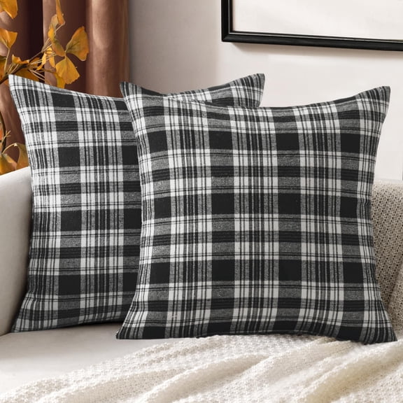 Halloween Plaid Pillow Covers Scottish Tartan 20x20 Black and White