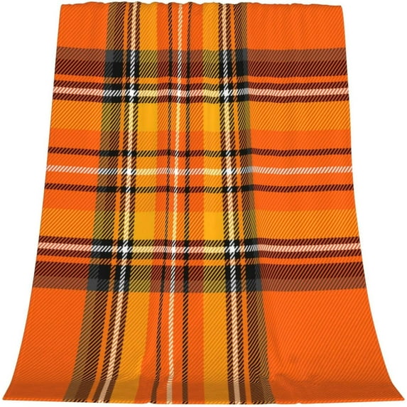 Halloween Plaid Throw Blankets for Couch Farmhouse Orange Black White Print Throw Blanket Lightweight Soft Warm Cozy Plush Blanket for Bed Sofa Pumpkin Decor 50" x 60"