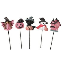 Halloween Plant Stakes Resin Miniature Bat Gnome, Pumpkin, Black Cat, Ghost, House Figurines with Stake Spooky Potted Flower Pot Plant Sticks Micro Landscapes Decor