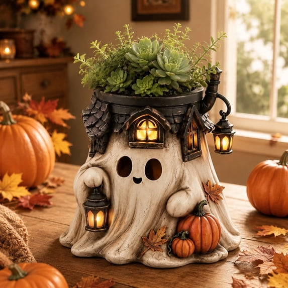 Halloween Planter Decor Resin Flower Pot with Drainage Hole, Weatherproof Outdoor Indoor Garden Ornament for Porch Yard Party Table, 3D Holiday Seasonal Home Decoration Accent, Fall Festival Gift