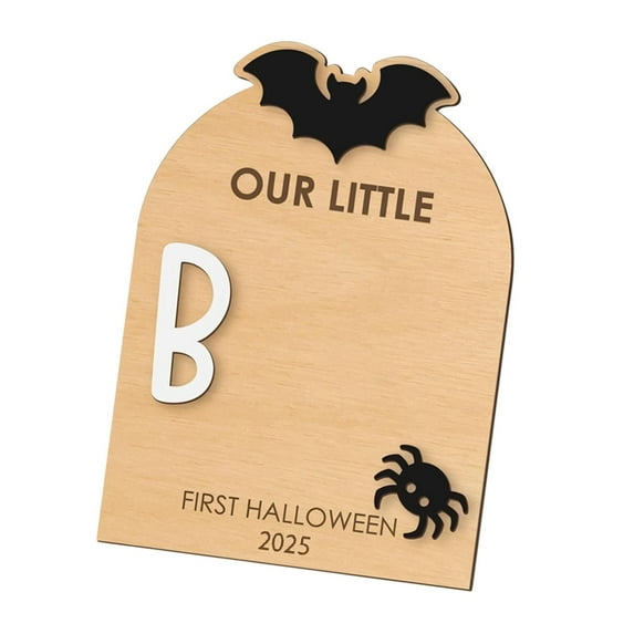 Halloween Plaque Footprint Sign Milestone Card Wooden DIY Keepsake for Baby's First Halloween Nursery Decor