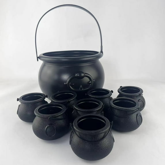 Halloween Plastic Cauldron, Black Candy Bowl, Large Witch Cauldron Pot Bucket for Halloween Decorations Trick or Treat Holder, Party Supplies Centerpiece