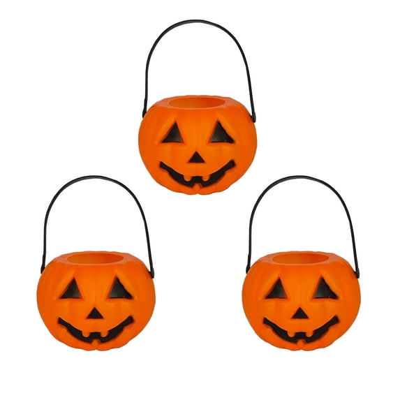 Halloween Plastic Pumpkin Candy Bucket Pail, Small Trick or Treat Pumpkin Basket for Kids, Available in 2/3/4 Pack for Halloween Party Favors Supplies