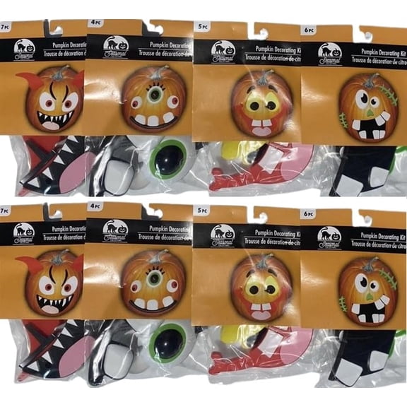 Halloween Plastic Push in Pumpkin Decorating Kits No Carving Kits 2 Sets 8 Packs Halloween Pumpkin Faces Push in