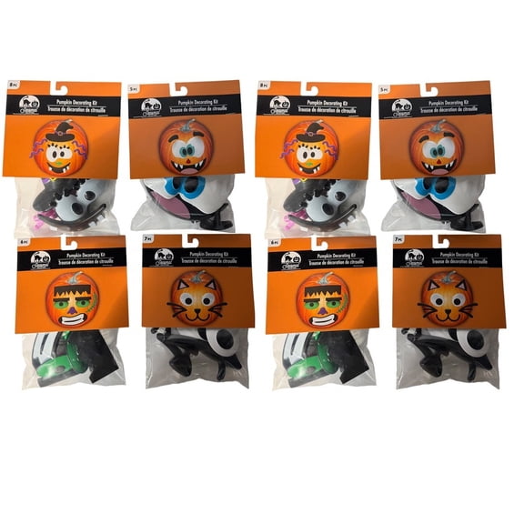 Halloween Plastic Push in Pumpkin Decorating Kits No Carving Kits 2 Sets 8 Packs Halloween Pumpkin Faces Push in