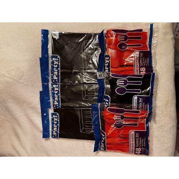 Halloween Plastic Tablecloths and Utensils Black Orange