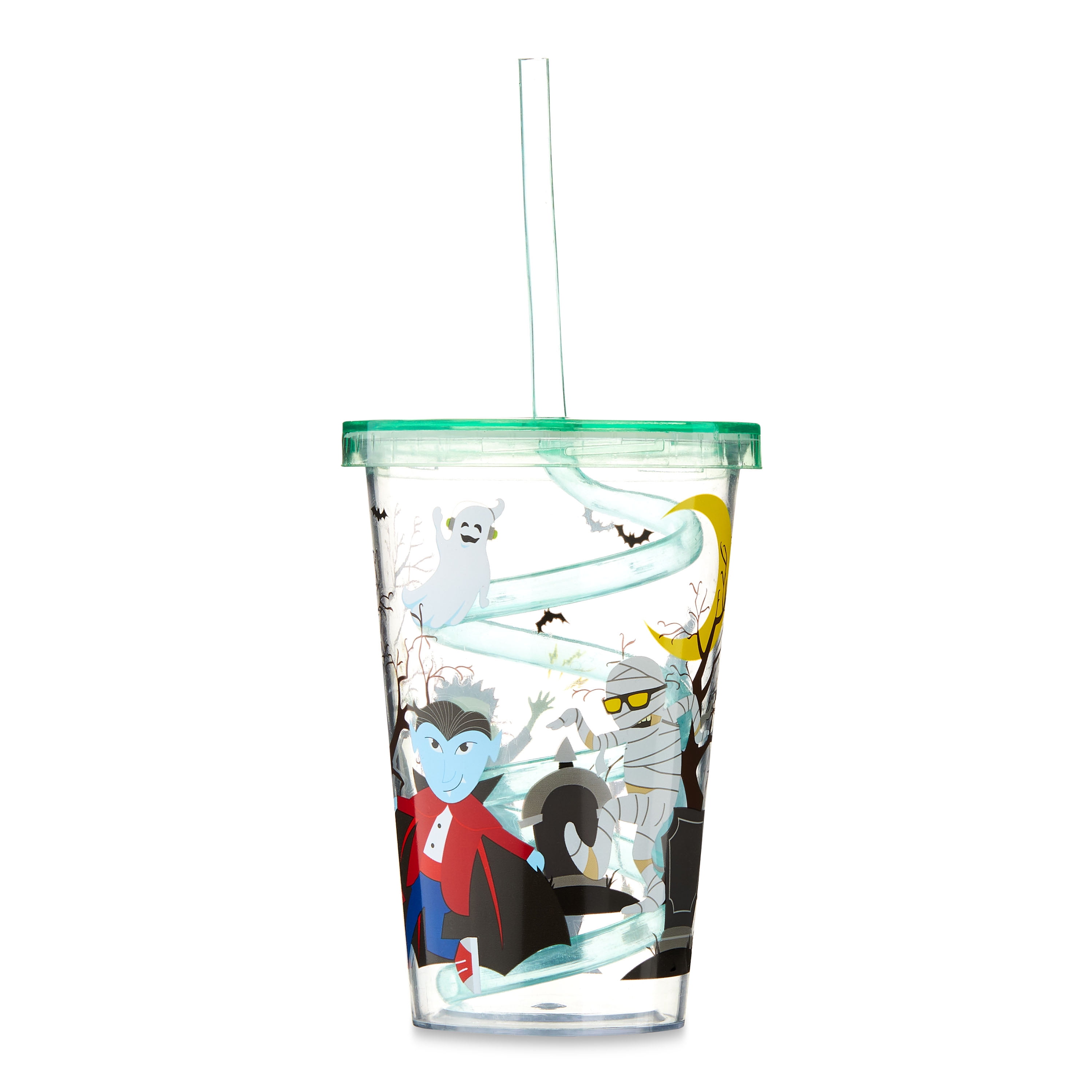 Halloween Plastic Tumbler with Curly Straw and Green Lid, Witch, Way to