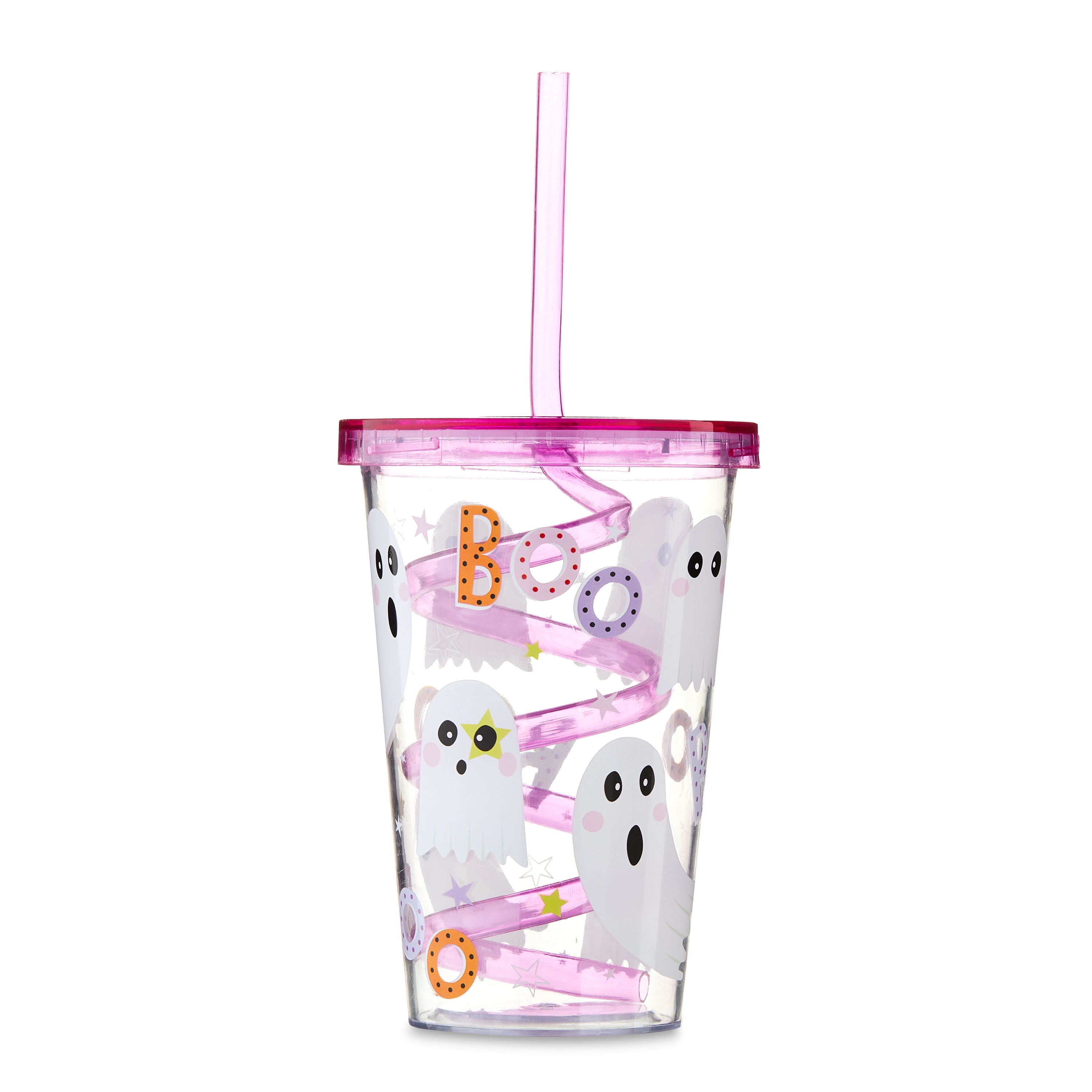 Halloween Plastic Tumbler with Curly Straw with Pink Lid, Ghost, Way to  Celebrate 
