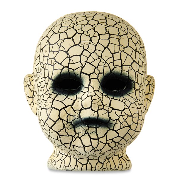 Halloween Plastic Yellow Cracked Faux Doll Head Decoration, 4 in, by
