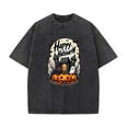 thumbnail image 1 of Halloween Playful Ghost Black Cat Pumpkins T Shirt Washed Vintage Graphic Tees Tops Soft Design Black S-2XL Plus Size, 1 of 5