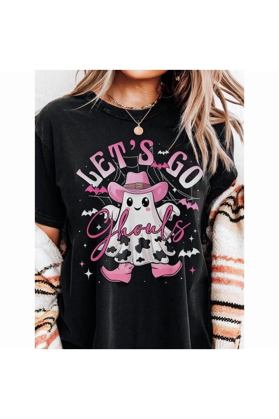 Halloween - Playful Graphic Tee, Tops Has Bold “Ghost & Text” Design, Round Neck Regular Fit T-shirts, Size(S-5XL)