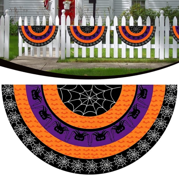 Halloween Pleated Fan Flag – 35.43x17.72in Fall Bunting with Pumpkin & Ghost Pattern for Yard, Porch, Garden, Indoor/Outdoor Halloween Decorations (1PC)