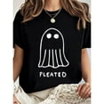 thumbnail image 1 of Halloween Pleated Ghost Tee Funny T Shirt Cotton Graphic Tees Costume Breathable Tops Black S-5XL, 1 of 5