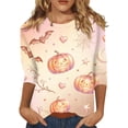 thumbnail image 1 of Halloween Plus Size Tops for Women 3/4 Length Sleeve Womens Blouse Fall Loose Crew Neck Witch Graphic T Shirts Halloween Costume & Gift, 1 of 5