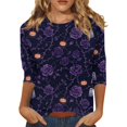 thumbnail image 1 of Halloween Plus Size Tops for Women 3/4 Length Sleeve Womens Blouse Fall Loose Crew Neck Witch Graphic T Shirts Halloween Costume & Gift, 1 of 5