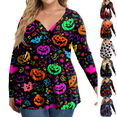 thumbnail image 1 of Halloween Plus Size Wrap Tunic V Neck Long Sleeve Pumpkin Bat Fall Tops Yellow 5XL, 1 of 6