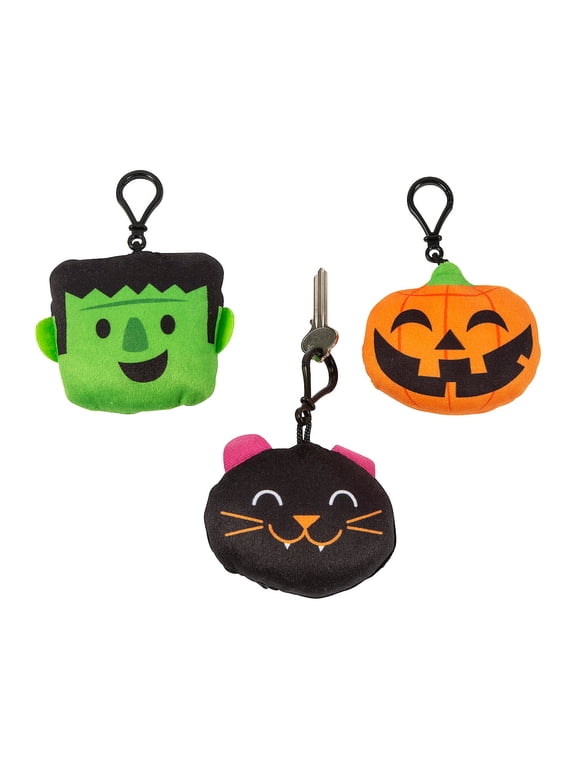 Halloween Plush Backpack Clip Keychains - 12 Pieces