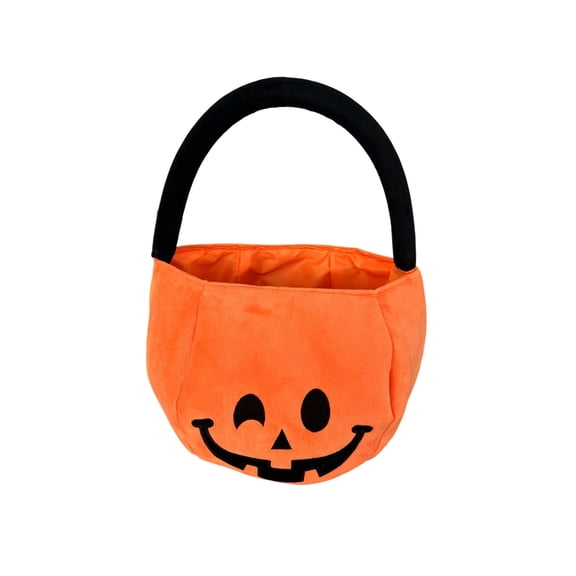 Halloween Plush Baskets Trick or Treat Bags, 7.8x7.4'' Halloween Pumpkin and Hulk Candy Bucket, Portable Gift Bucket for Party Favor Supplies (Orange)