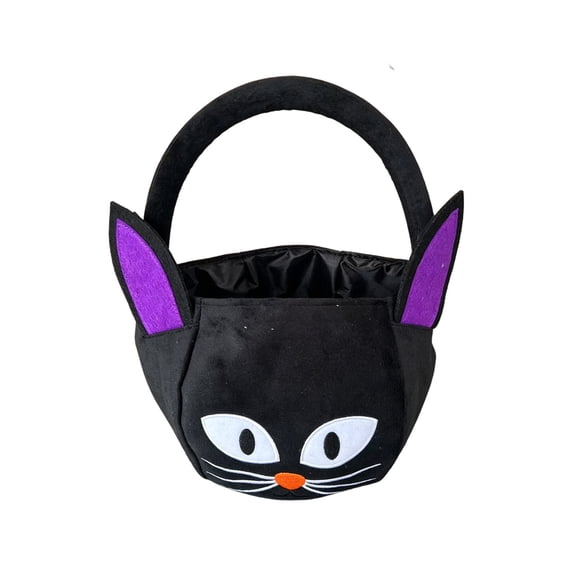 Halloween Plush Baskets Trick or Treat Bags, 7.8x7.4'' Halloween Pumpkin and Hulk Candy Bucket, Portable Gift Bucket for Party Favor Supplies (Black)